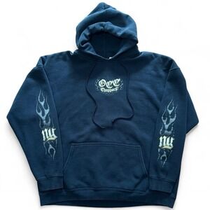 Vintage OCC Orange Country Choppers Navy Biker Flames Sleeve Hoodie XL New York